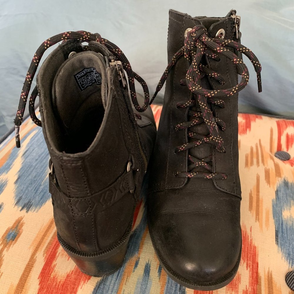 Black Teva lace-up booties, size 8